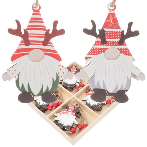 Ciieeo 12 Pezzi decorazioni natalizie joy christmas bouble christmas natale Addobbi per l'albero di Natale ciondolo natalizio di legno di natale ciondolo in legno rosso