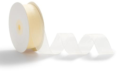 AOKSUNOVA Organzaband 2,5cm x 45m Schleifenband Hochzeit Geschenkband Organza Band Beige Creme