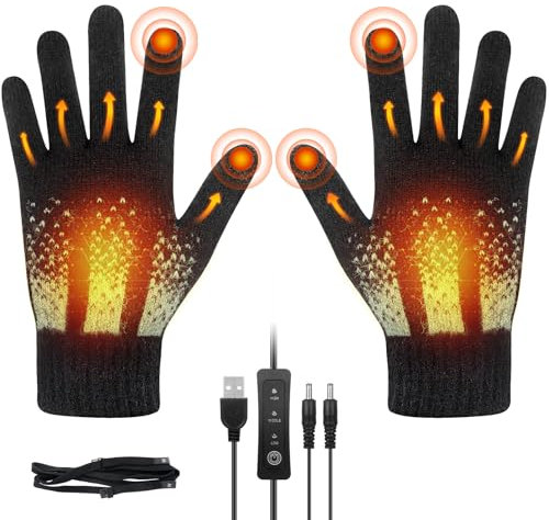 HIULLEN Gants Chauffants USB, Gants Chauffants Électriques pour Homme et Femme, Chaleur Hivernale Gants avec 3 Températures Réglables pour Écran Tactile pour Intérieur Extérieur