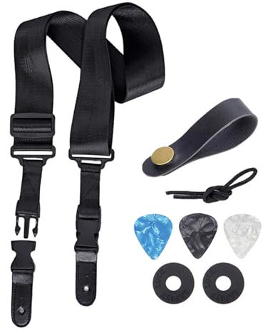 Gitarrengurt mit Schnellverschluss-Clips, rutschfester, weicher Nylongurt für Elektro-/Bassgitarre, Länge verstellbar