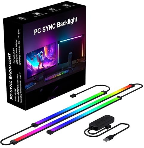 Lumtang 32 Zoll PC Monitor Hintergrundbeleuchtung,RGBIC LED-Lichtstreifen synchron mit Bildschirmfarbe und Musik für Spiele, Filme usw., einfach zu verwenden ohne Kamera, Softwaresteuerung