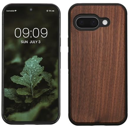 kwmobile Handyhülle für Google Pixel 9a Hülle Holz - Case mit TPU Bumper - Stoßfestes Hardcase - Schutzhülle Cover in Dunkelbraun