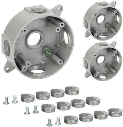 XGGYA Round Electrical Outlet Box,5 Hole 3/4-Inch Surface Mount Outlet Box,Aluminum Construction Gray Round Waterproof Electrical Box,CUL Listed,Used in Branch Circuit Wiring(3 Pack)
