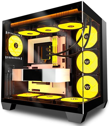 KEDIERS Case PC- preinstallato 6 ventole ARGB, ATX Mid Tower Gaming case, con doppio vetro temperato full screen (Nero, G500)