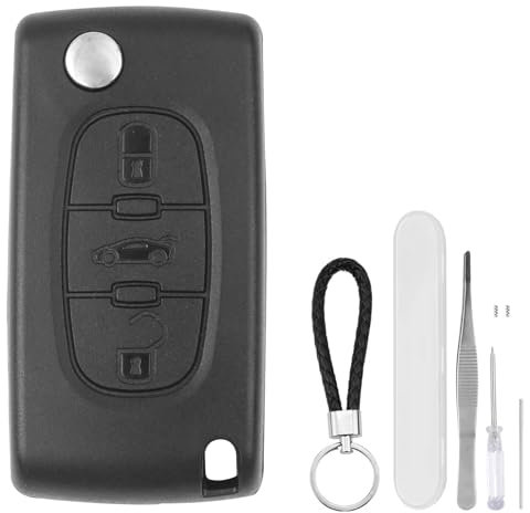 DXiongW 3 Boutons Coque de Clé de Télécommande de Voiture Compatible avec Peugeot 207 307 308 407 408 607 Citroen C2 C3 C4 C5 C6 C8 Xsara Boitier de Clé à Pliable avec Fente de Batterie CE0523 HU83