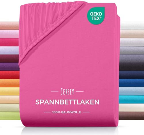 Carpe Sonno® Jersey Spannbettlaken 180x200cm Baumwolle | Laken Pink mit Einlaufschutz & Bügelfrei Matratzenbezug bis 22cm | Bettlaken 180x200 Baumwolle | Leintuch 180x200 | Spannbetttuch 180 x 200