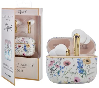 VQ Laura Ashley Skylark TWS Kopfhörer Kabellos Bluetooth 5.4 mit Stilvollem, Handgefertigtem Print – Kabellose Earpods mit ENC-Geräuschunterdrückung bei Anrufen, 40 Stunden Akkulaufzeit