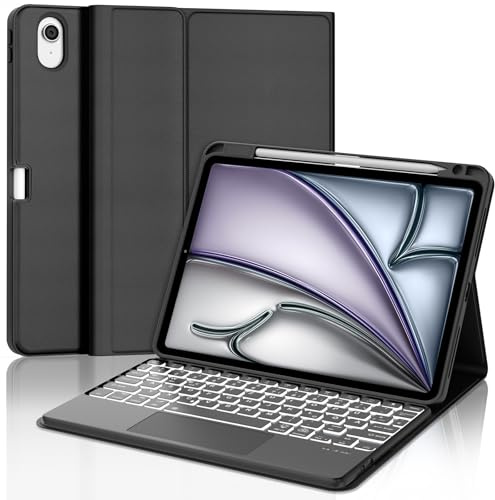 WAVATA Tastatur für iPad Air 11 Zoll M4 2026/M3 2025/M2 2024 mit Touchpad, Hülle mit Tastatur für iPad Air 11 Zoll Magnetische Bluetooth Beleuchtete Abnehmbare QWERTZ Layout, Schwarz