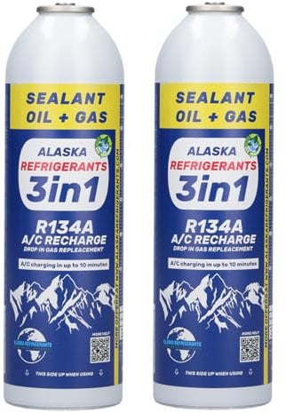 Refrigerante 3 in 1 per veicoli con aria condizionata, Top Up HC134A, bombola di gas di ricambio per auto, 2 pezzi