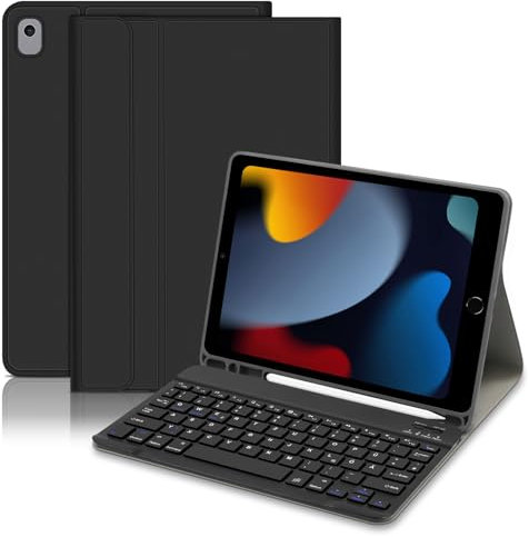 Hofsos Custodia con tastiera per iPad 10.2 pollici 9/8/7 generazione (2021/2020/2019) – QWERTZ Layout Keyboard, Custodia magnetica rimovibile tastiera con supporto per penna per iPad Air 3, Pro 10.5