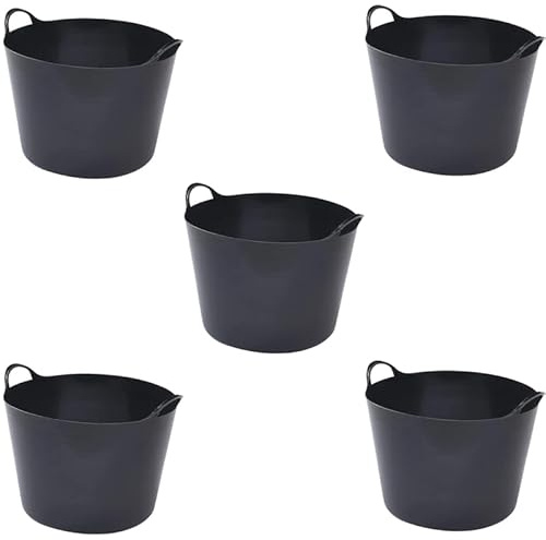 15 Litre Plastic Flexi Tub Heavy-Duty Flexible Storage Bucket (Black) – Large Multi-Purpose Round Container for Garden, Laundry, and Home Use – Durable Plastic Tub-Pack of 5
