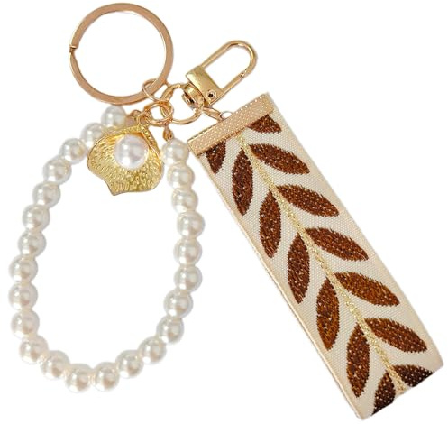 Uoocg Perlen Schlüsselanhänger Schlüsselband Kurz Mit Schlüsselring Für Frau Edler Keychain Aesthetic(Rosa)