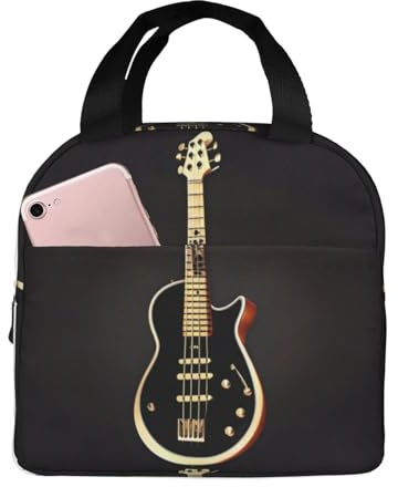 Schwarze Gitarre Lunchbox für Männer - Wiederverwendbare Lunchtasche für Männer und Frauen - Isolierte kleine Lunchbox