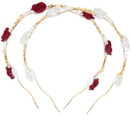 Beaupretty 2pcs Rose Headband Metal Pearl Hair Band Floral Hair Accessories for Women Wedding Party Festival Hairbands