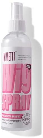 immetee Spray démêlant sans rinçage pour perruques en cheveux naturels et synthétiques, spray démêlant et facilite le coiffage, apporte brillance et fraîcheur (250ml, PH6 For Synthetic Wig)