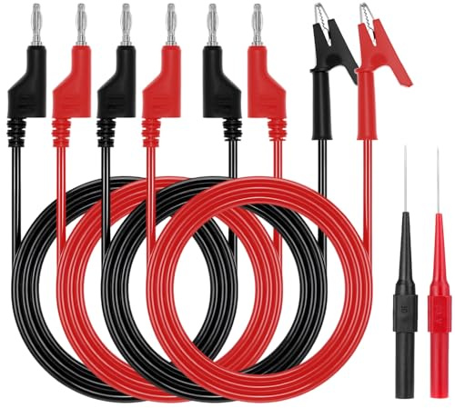 QWORK® Kit de cables de prueba para multímetro, prueba con conector banana de 1 m, cables con pinza de cocodrilo, agujas reemplazables
