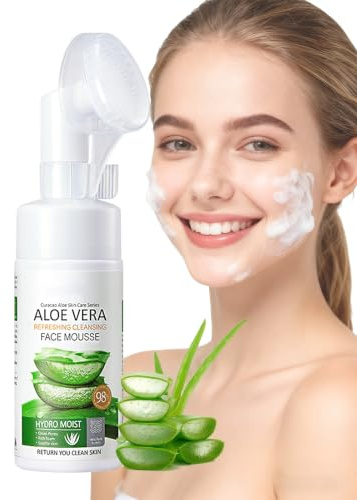 Virecose 120ml Mousse Nettoyante pour le Visage à la Aloe Vera | Mousse Nettoyante Apaisante Avec Brosse Pour Enlever la Saleté Cleanser pour tous les Types de Peau