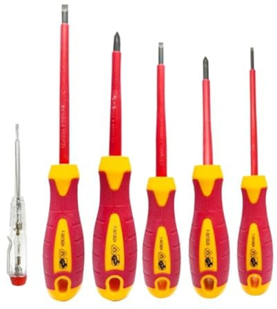 DEKTON VDE 6pcs Insulated Screwdriver Set – Ergonomic Anti-Slip Handles, Cr-V6150 Steel Blades, Magnetic Tips, Safe Electrical Use, Durable, Perfect for Home and Professional DIY Tasks