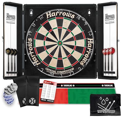 Harrows Dartboard-Set Pro’s Choice | Dartscheibe mit 6 Pfeilen | Darts-Set mit Kabinett & Scoreboard | Offizielle Wettkampf
