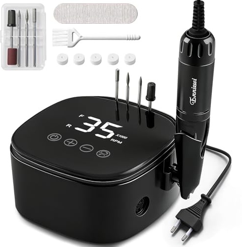 Enniewi Ponceuse pour Ongles Professionnelle 35000 RPM, Ponceuse Ongle avec Écran Tactile LCD & Support, Lime a Ongle Electrique, Kit Manucure Pédicure pour Salon/Maison, Acryliques et Gel, Noir