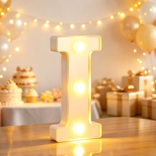 Light up Letters I, 6.3in LED Marquee Letter Lights for Girls Bedroom Accessories, Alphabet Sign Gifts for Girl Women, Birthday Lights I for Valentine Party Birthday Decorations (I)