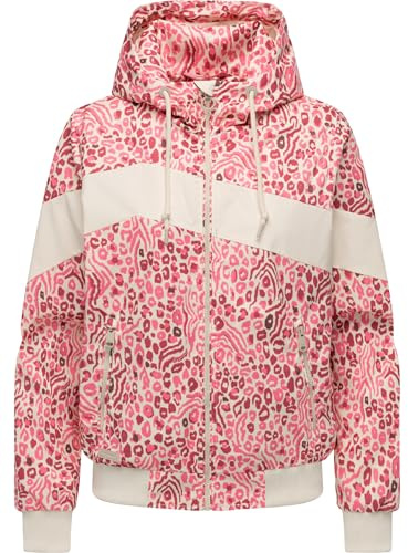 Ragwear Damen leichte, wasser- und winddichte sowie atmungsaktive Übergangsjacke kurze Funktionsjacke mit Kapuze und Animal-Print Oggie Block Leo YOUMODO XS-3XL