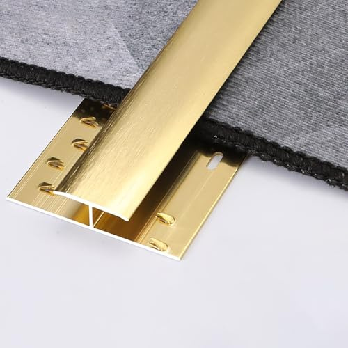 Coayuou Baguette Moquette Aluminium Seuil De Porte 90cm* 3 Pièces Profilé De Finition Solide, Résistante Et Élégante, Idéale pour Protéger Vos Tapis des Usures Quotidiennes(Gold,Style2)