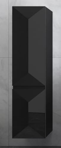 Faizee Home | Badezimmerschrank Weiß Schwarz – Hochschrank Bad schmal mit Soft-Close & Stauraum, Hochglanz, Miran & Aliyah, Links/rechts montierbar (Miran Schwarz (110cm), Rechts)