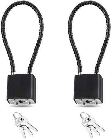 Candado Cable Acero con Llave, Negro, 2 Piezas | Robusto, Candados Misma Llave, Para Maleta, Portón, Bicicleta, Garaje, Gimnasio, Casillero, Caja de Herramientas