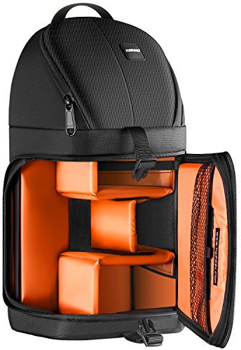 Neewer Profi Kameratasche Schlaufen Rucksack für DSLR Kameras und Objektiv Stativ Weiteres Zubehör Dauerhaft Wasserdicht und Reissfest mit gepolsterten Trennwand (OrangeInnenraum)