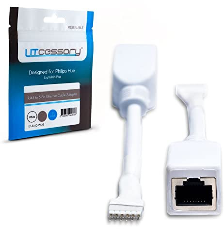 Litcessory RJ45 to 6-Pin Ethernet Cable Adapter for Philips Hue/WiZ Lightstrip (2 Pack - One Pair, White - STANDARD 6-PIN V3 / WiZ Lightstrip)