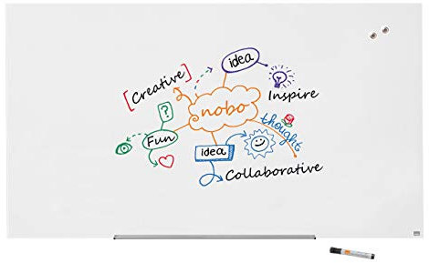 Nobo Pizarra Magnética de Cristal Con Bandeja para Rotuladores Extraíble, 1900 x 1000 mm, Sistema de Instalación InvisaMount, Impression Pro, Blanco Brillante, 1905178