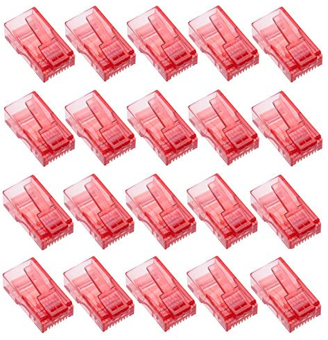 RJ45 Connectors by Keple | Ethernet Connector Crimp Modulator Gold Plated Plastic Head Ends | RJ45 Plugs for LAN Network for Cat6 Cat6e Cat5 Cat5e Cable | Red, 20 PCS