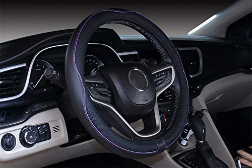 Istn Mikrofaser Leder Auto Lenkradbezug 38cm für die meisten Autos (schwarz lila)