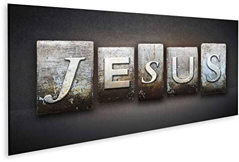 Bild auf Leinwand Der Name JESUS ist in der alten Buchdruckerei geschrieben. Wandbild Leinwandbild Kunstdruck Poster 120x40cm - Panorama