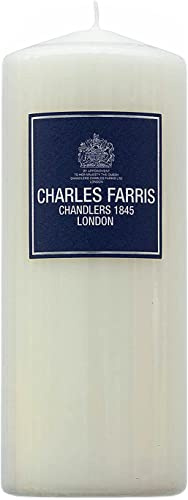 Charles Farris Luxury Ivory Wrapped Pillar Candle (3 x 8) - Made in UK - 100+ Hours Burn Time - Unscented Large Candle for Weddings, Christmas, Dinner, Celebration Events & Easter