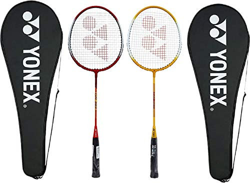 Yonex GR 303 Badmintonschläger aus Aluminium-Mischgewebe mit vollständiger Abdeckung, 2 Stück (rot/gelb)