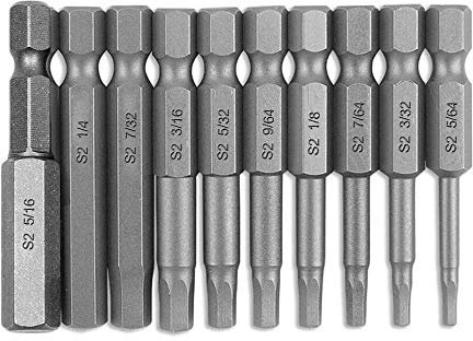 Bestgle 10Pcs 50mm Magnetic Inner Hexagon Head Screwdriver Bits Set SAE Hex Head Allen Wrench Drill Bit Set with 1/4 Inch Hex Shank, 5/64-5/16