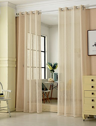 Transparente Gardine mit Ösen 1 Stück Ösenschal in Leinen-Optik Dekoschal in Sand 140x245 cm Fensterschal für Schlafzimmer Kinderzimmer Küche Vorhang Fenstervorhang Ösenvorhang