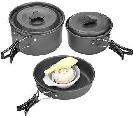 Jadeshay - Utensilios de Cocina para Acampar, antiadherentes, para Acampar, Utensilios de Cocina, Juego de Utensilios para Acampar, portátil, 3 Piezas, para Picnic, Barbacoa, para 2-3 Personas