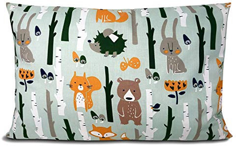 BALBINA Kinder Kissenbezug Kissenhülle Baumwolle Dekokissen Kinderzimmer (Wald zartgrün/leicht grau, 40x60 cm)