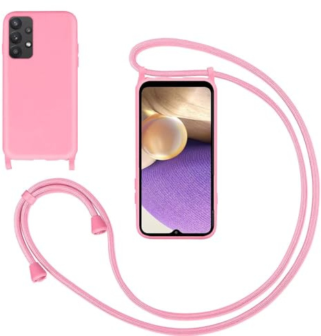 GoodcAcy Handyband für Samsung Galaxy A72 Hülle mit Band,Pink | Kameraschutz und Bildschirmschutz,Flüssig Silikon Necklace Handyhülle Schnur Schutzhülle Case für Umhängen Case mit Kordel
