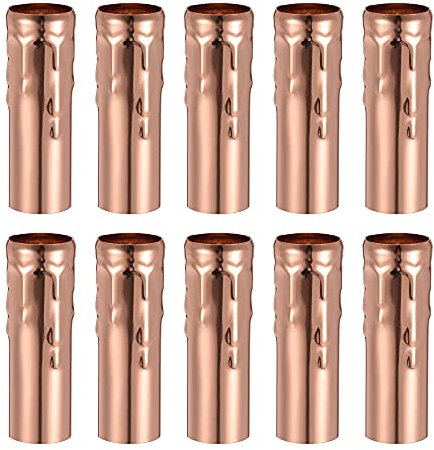 sourcing map Candle Shape Socket Covers Sleeves 3 Inch Tall Iron Candelabra Base for E14 Chandelier, Rose Gold Pack of 10