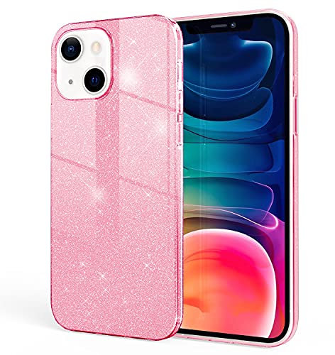 NALIA Étui Brillant Robuste Compatible avec iPhone 13 Coque, Anti-Choc Scintillant Paillettes Housse de Protection Hybride Silicone Renforcé, Bling Couverture Diamant Glitter Case, Couleur:Pink Rose