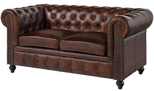 MASSIVMOEBEL24.DE Sofa 2-Sitzer Chesterfield Echtleder 162x82x76 Cognac Chesterfield #102