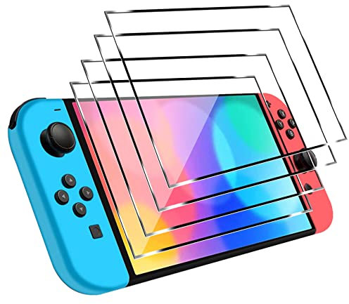 easyBee Panzerglas Schutzfolie [4 Stück] Kompatibel für Nintendo Switch OLED Modell, Displayschutzfolie Glas Anti-Bläschen, Schutzglas Folie und Gehärtete Glasfolie 9H (7-Zoll 2021)