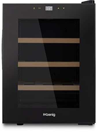 H.Koenig Cantina per vini 12 bottiglie AGE12, 31 L, professionale in acciaio inox, refrigerante, termoelettrica, regolabile da 8°C a 18°C, silenziosa, illuminazione interna, 3 ripiani, nero