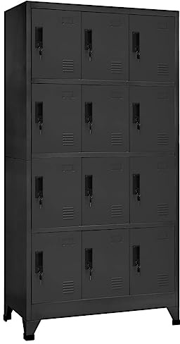 vidaXL Locker Cabinet Office Home Indoor Furniture Modern Storage Filing Cabinet Locker with Air Vent Name Tag Holder Anthracite Steel