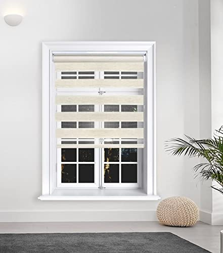 Lister Cartwright Zebra Roller Blinds – Day & Night Dual Layer Fabric – Translucent Vision Shades- 120x165 cm – Linen – Window & Door Blinds for Home Office