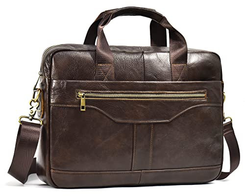 newsbirds Sac Business Mallette homme Cartable Sacs Business en Cuir Véritable 14 Pouces Porte Document Sac de Messager Sac à Bandoulière d'affaires Brun